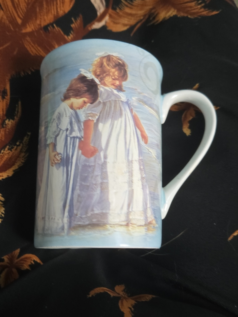 Blue Illustrated Ceramic Mug  Children Artwork Best Friends